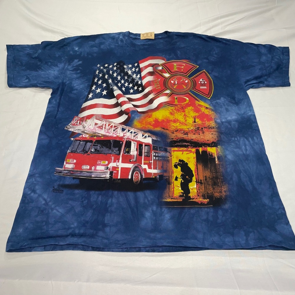 The Mountain Firefighter American Flag Tie Dye T-Shirt XL Blue Vintage 2001 Mens